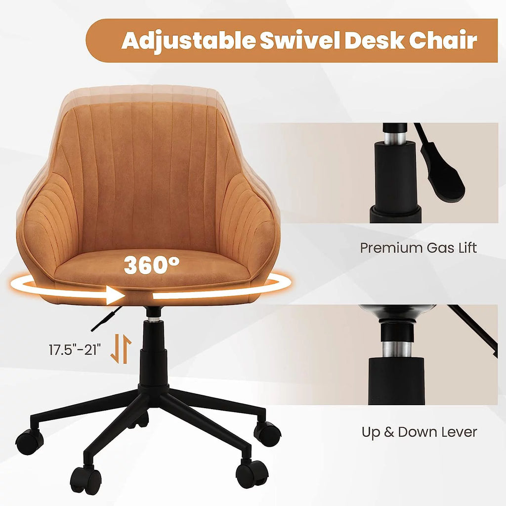 Brown Leather Office Chair with Wheels and Armrests L993962