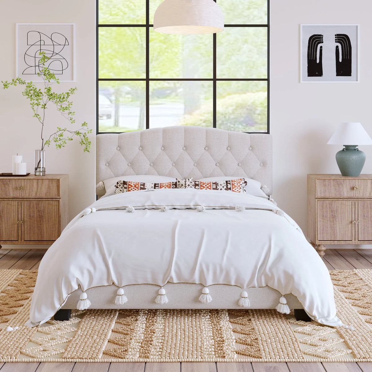 Queen Size Platform Bed Frame Beige G48143