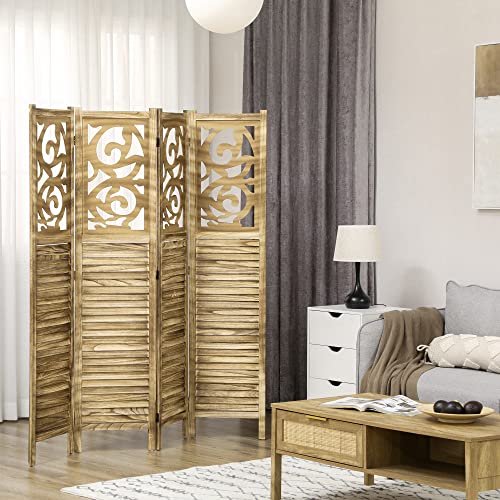 Brown 4 Panel Wood Folding Room Divider B357780
