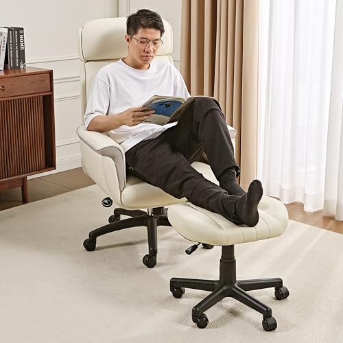 Height Adjustable Beige Foot Stool with Wheels J568514