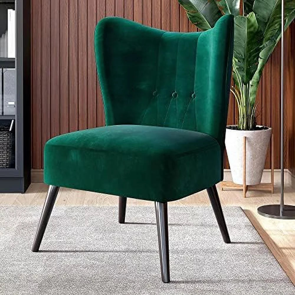 Green Velvet Upholstered Accent Chair with Wood Legs E1308