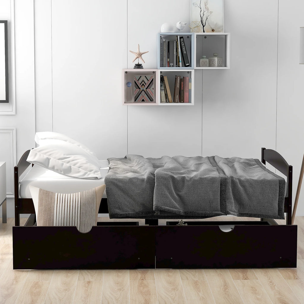 White Twin Storage Bed Frame with Drawers U7201