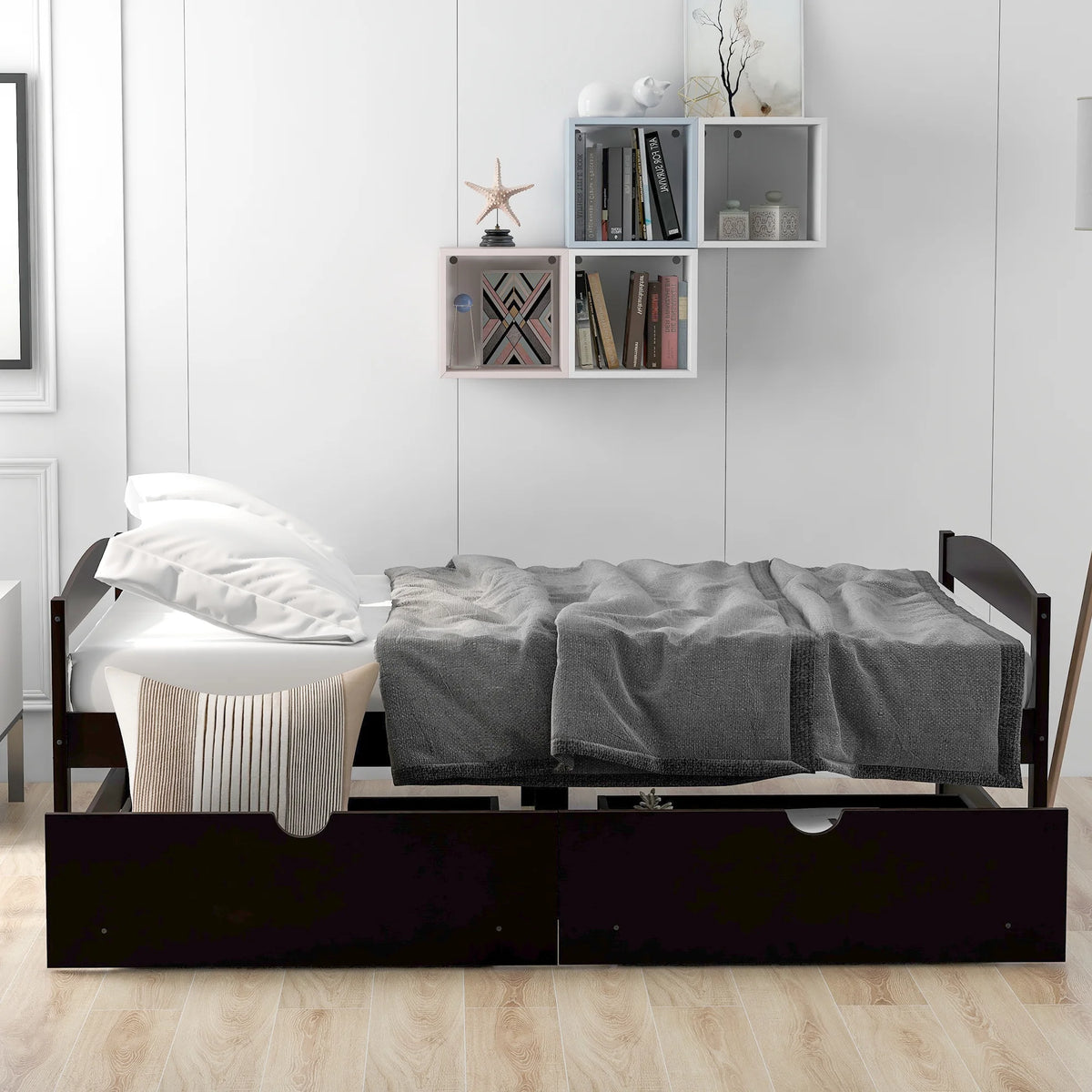 White Twin Storage Bed Frame with Drawers U7201