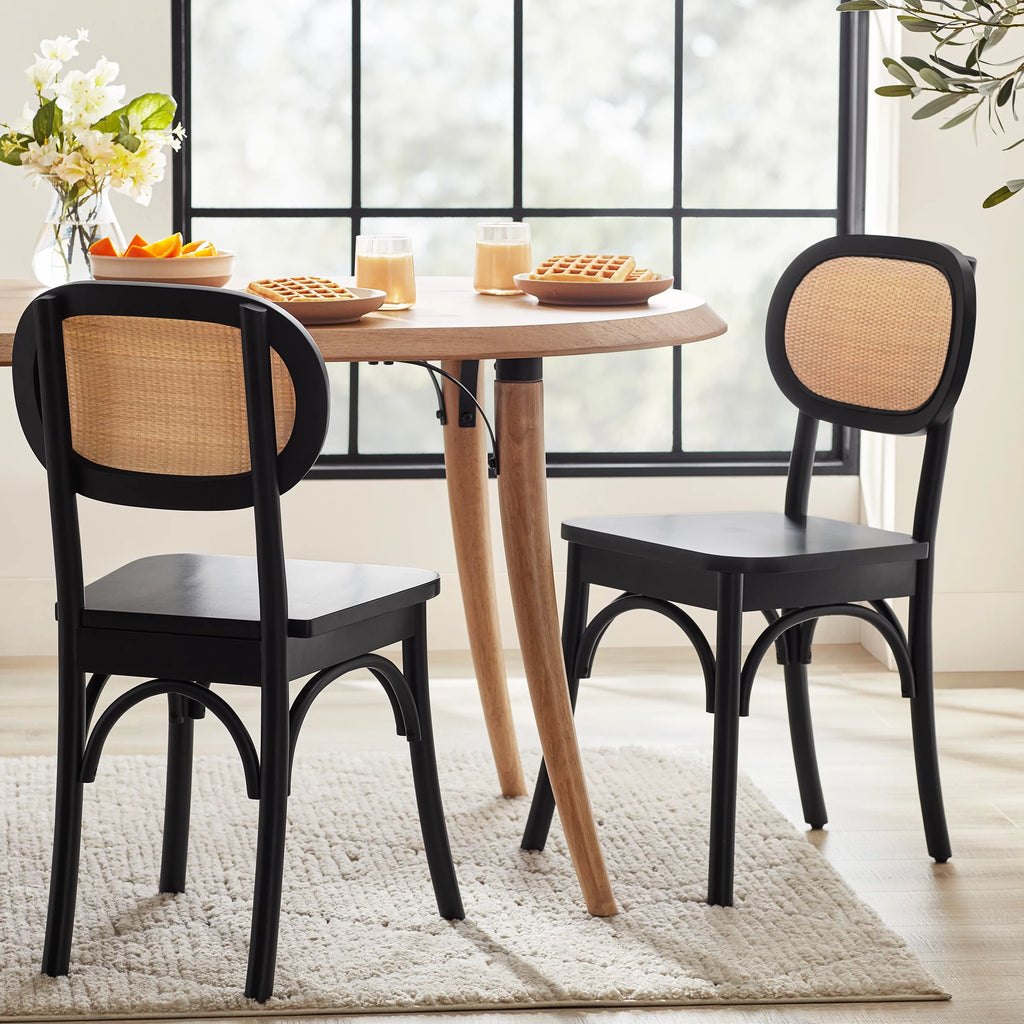 Black Rattan and Solid Wood Dining Chairs I1249