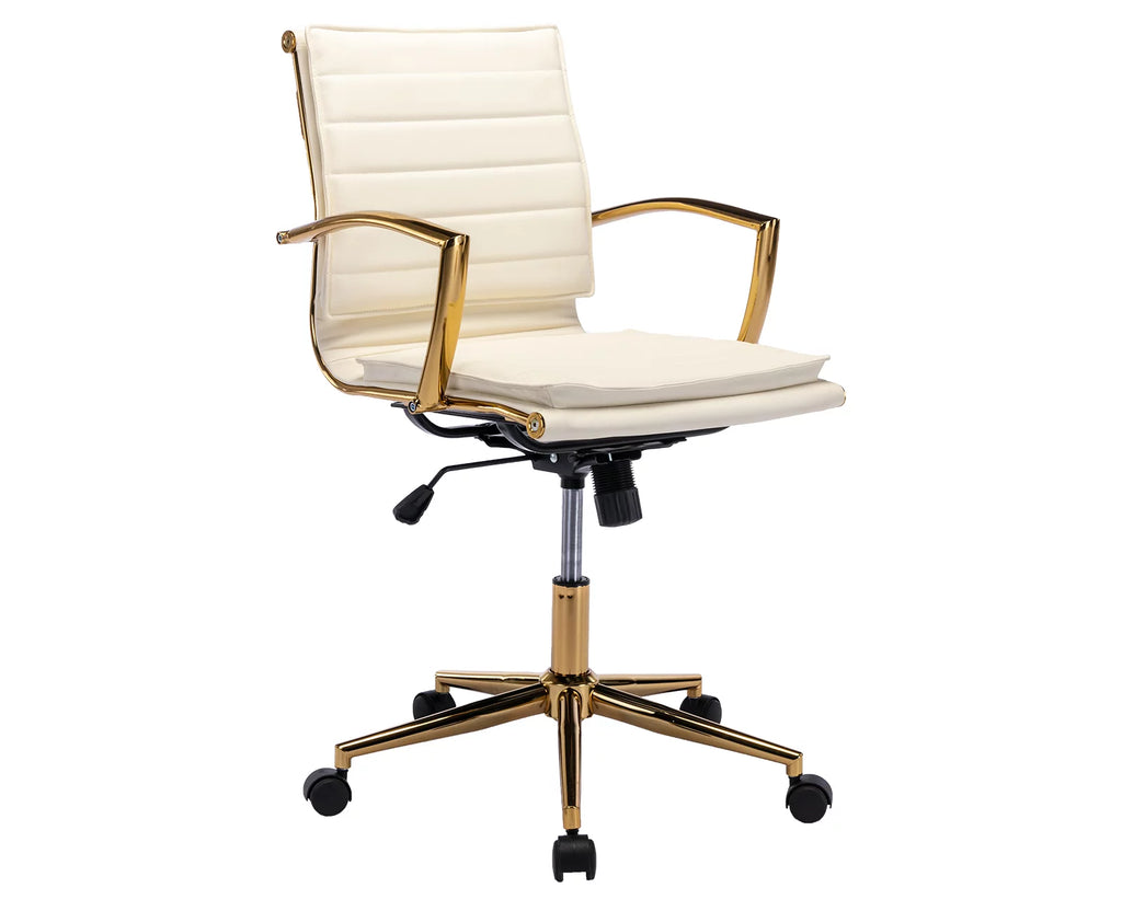 Beige Faux Leather Swivel Office Chair with Armrests H1360