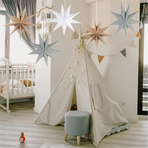 Beige Brown Paper Star 12 Inch Hanging Star Lanterns Y20359