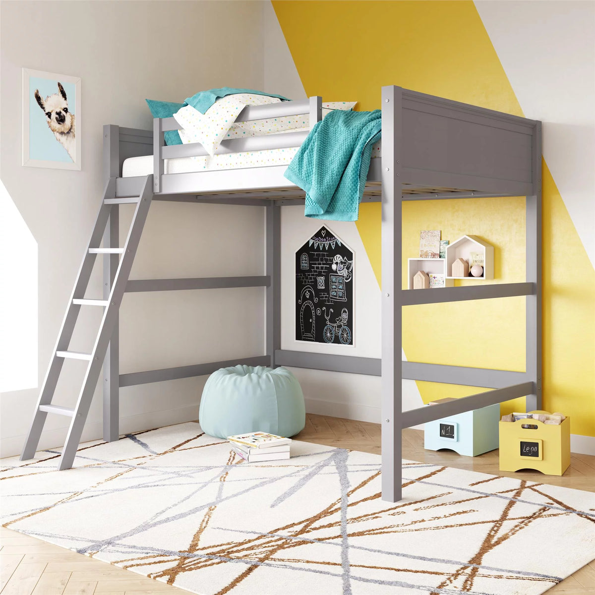 Full Size Loft Bed with Ladder, Gray L181
