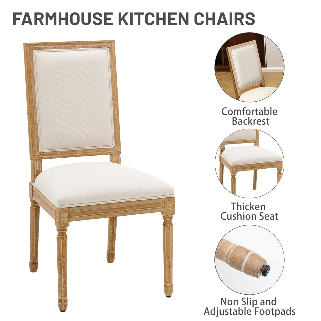 Beige Dining Chairs Set of 2 with Rubber Wood Legs V381568