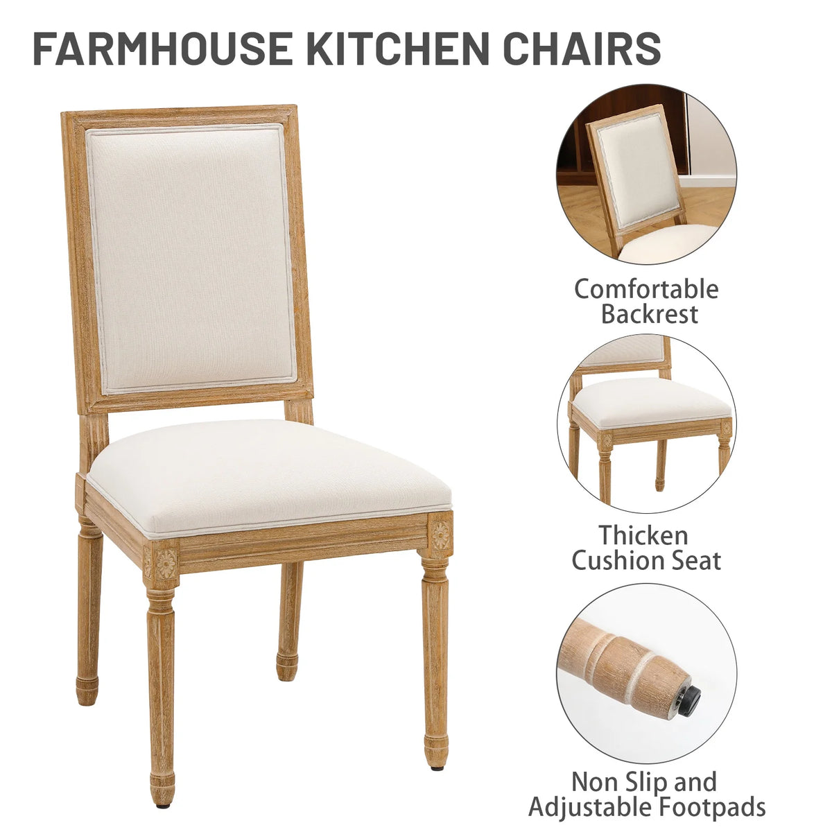 Beige Dining Chairs Set of 2 with Rubber Wood Legs V381568