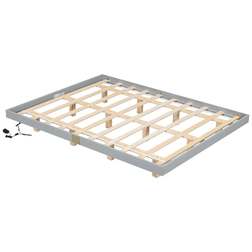 Queen Size Floating Bed Frame with LED Lights Y26907