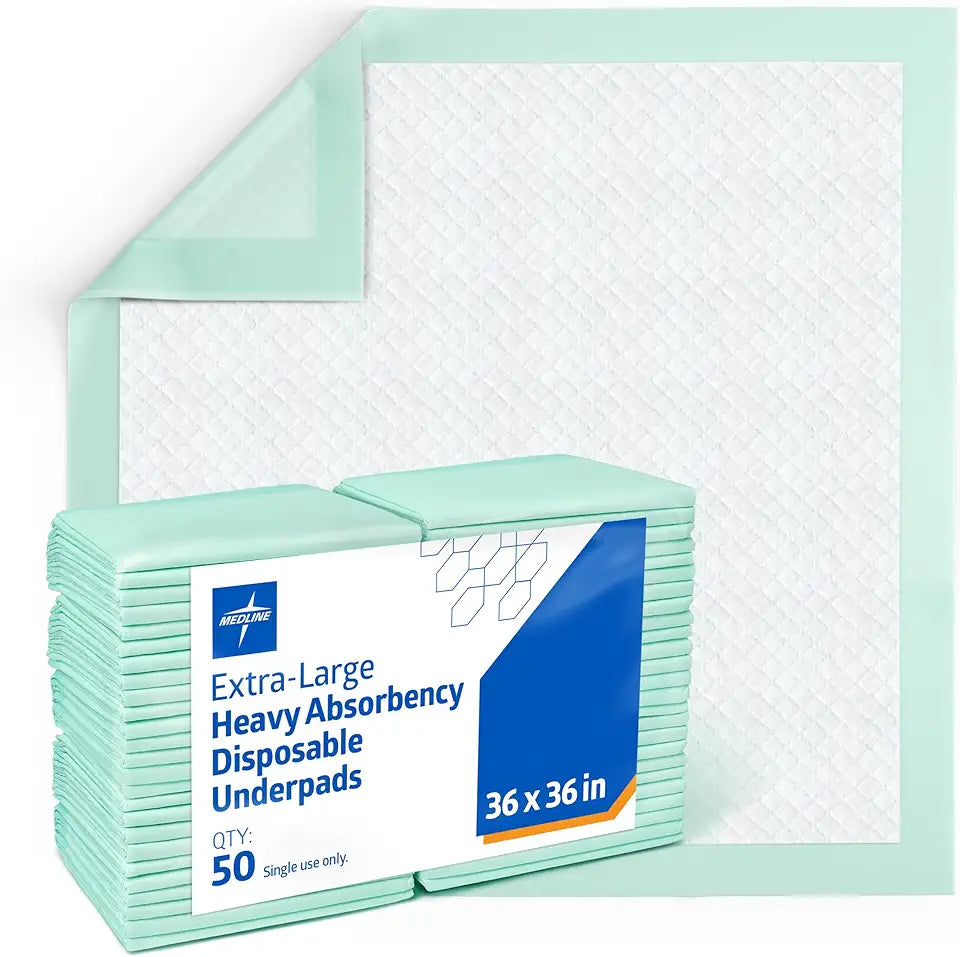 Super Absorbent Underpad, 36" x 36", 50 Count, Extra Large Disposable Incontinence Pads D17130