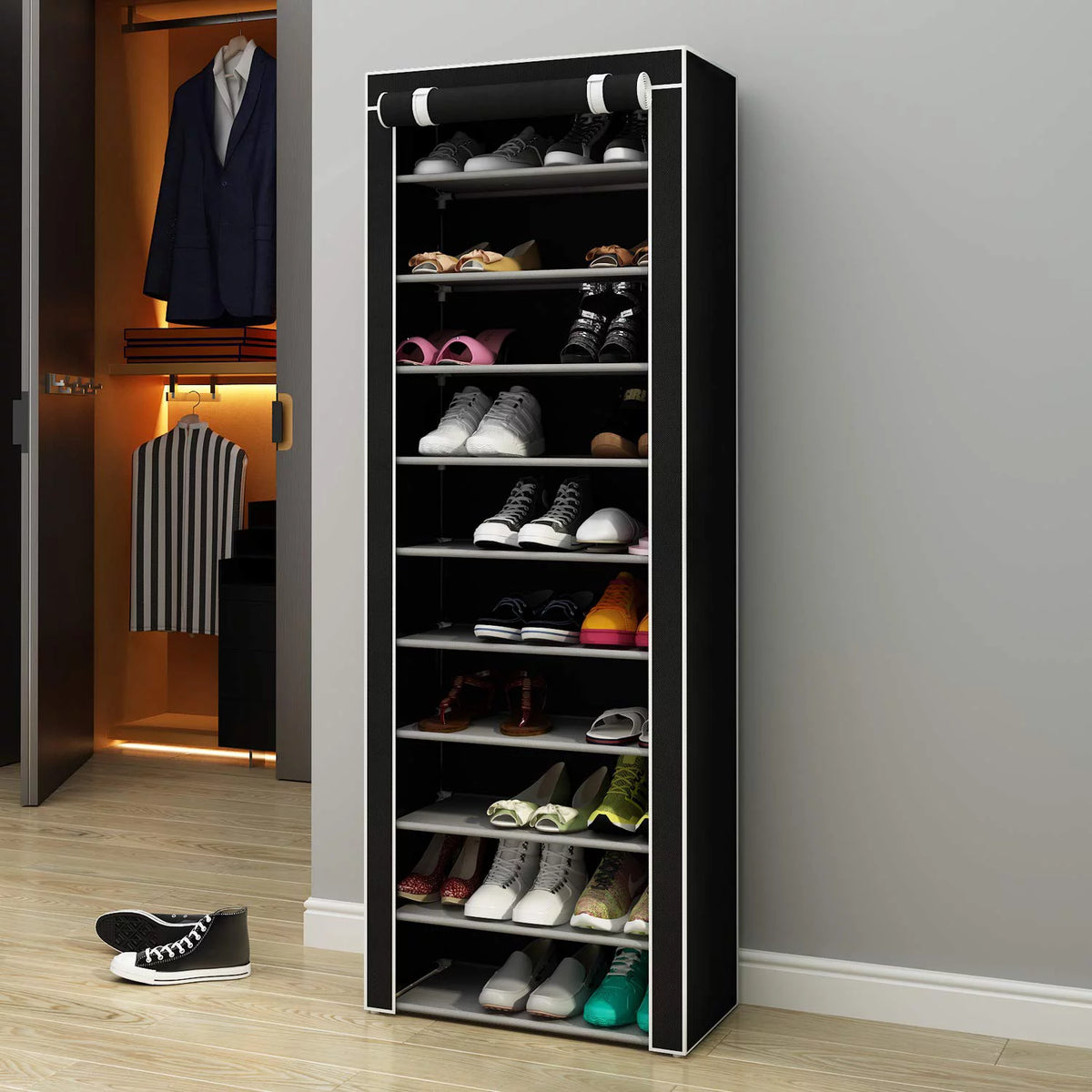 10 Tiers 9 Lattices Shoe Rack Storage Organizer Black P885