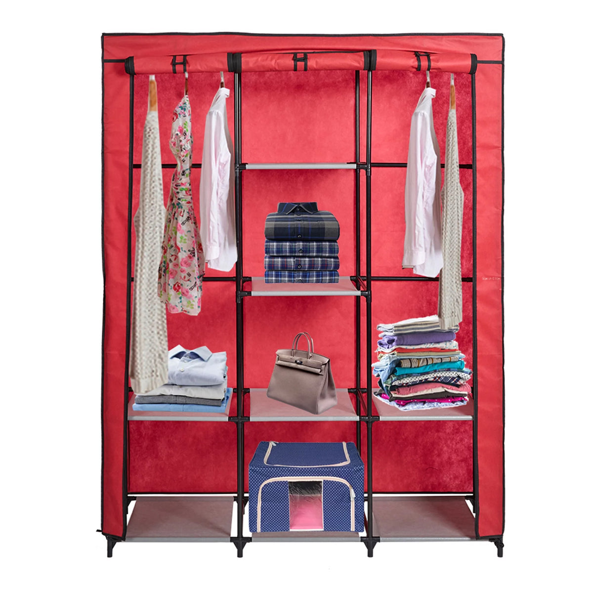 Portable Cloth Closet Organizer with Hanging Rack and Removable Cover F892480