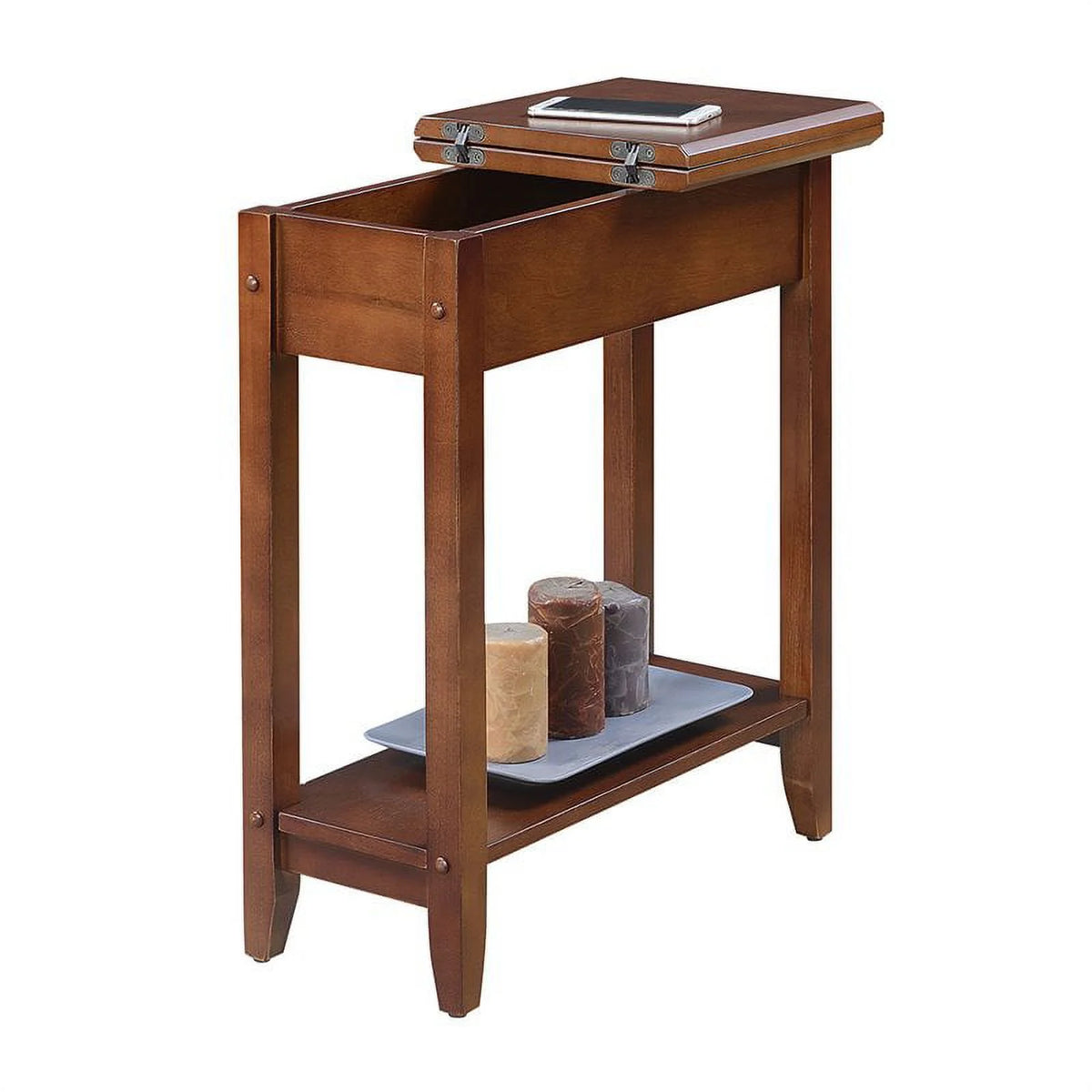 Flip Top End Table Mahogany Wood Finish D812