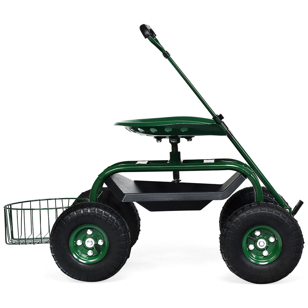 Green Garden Cart Rolling Work Seat with Tray Basket X642