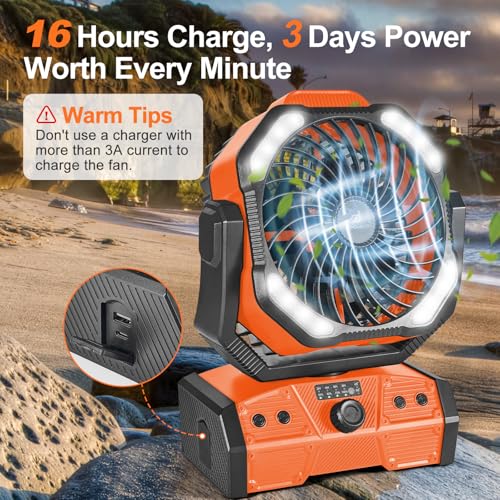 40000mAh Orange Camping Fan with LED Light M5895