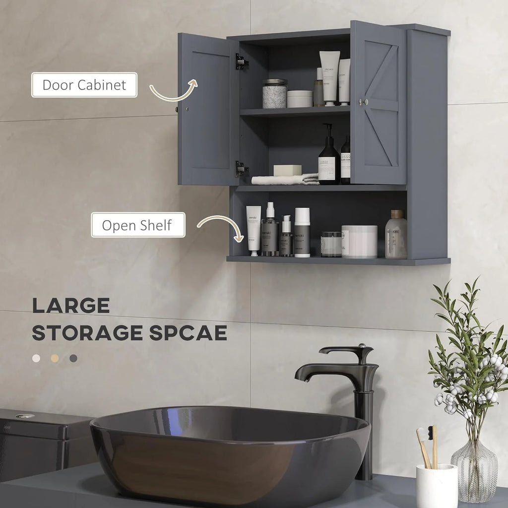 Gray Wall Mounted Bathroom Cabinet with Adjustable Shelf N569210