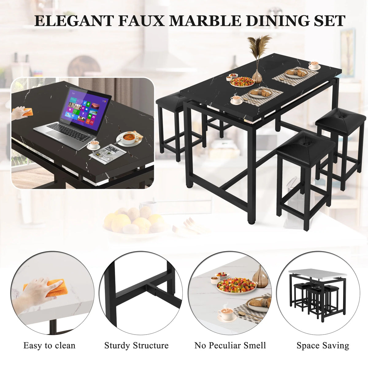 Black 5 Piece Counter Height Dining Set with 4 Chairs B850