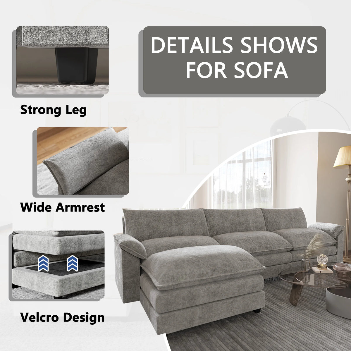 3-seat Sectional Sofa with Reversible Chair and Ottoman Z18859