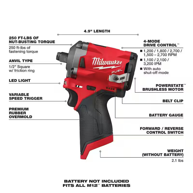 12V Lithium-Ion Brushless Cordless 1/2 in. Impact Wrench W4748