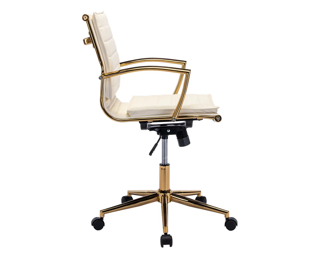 Beige Faux Leather Swivel Office Chair with Armrests H1360