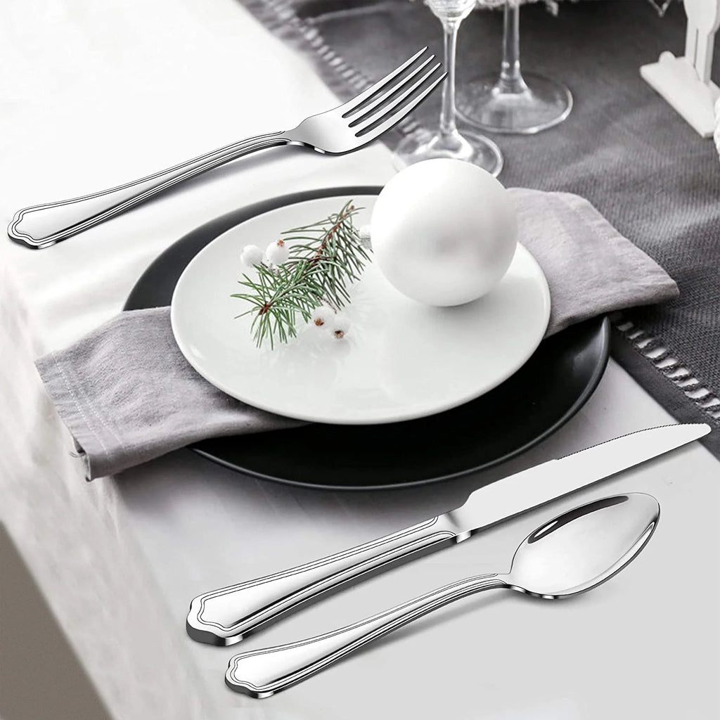 53-Piece Stainless Steel Silverware Set with Steak Knives N992818