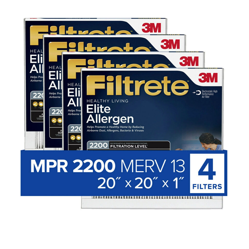 20x20x1 Air Filter MERV 13, 4 Filters C97455