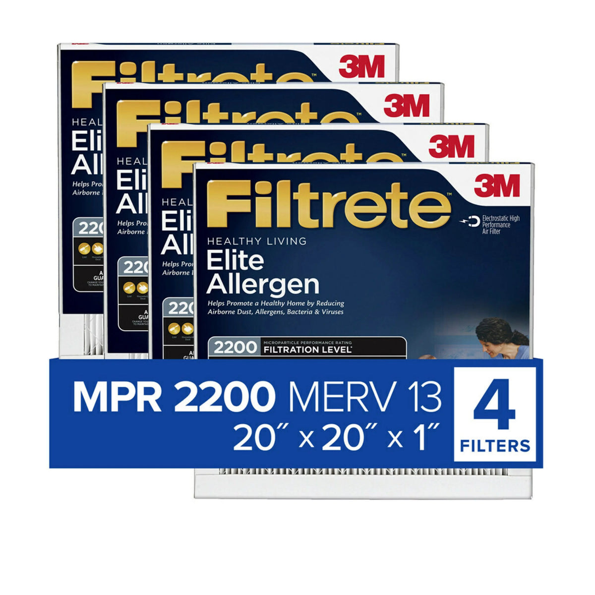 20x20x1 Air Filter MERV 13, 4 Filters C97455