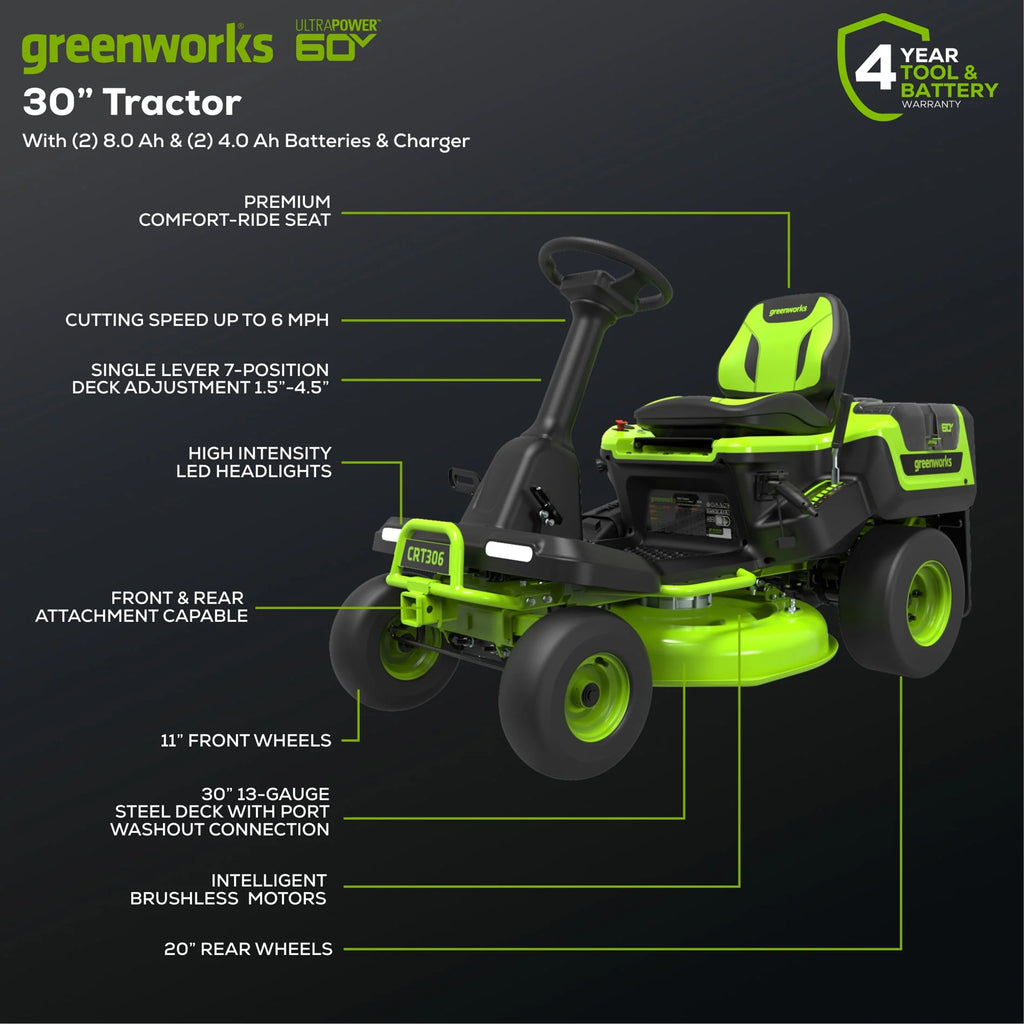 60V 30” Riding Lawn Tractor with Batteries & Charger G566744