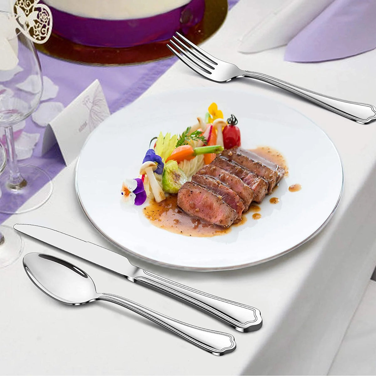53-Piece Stainless Steel Silverware Set with Steak Knives N992818