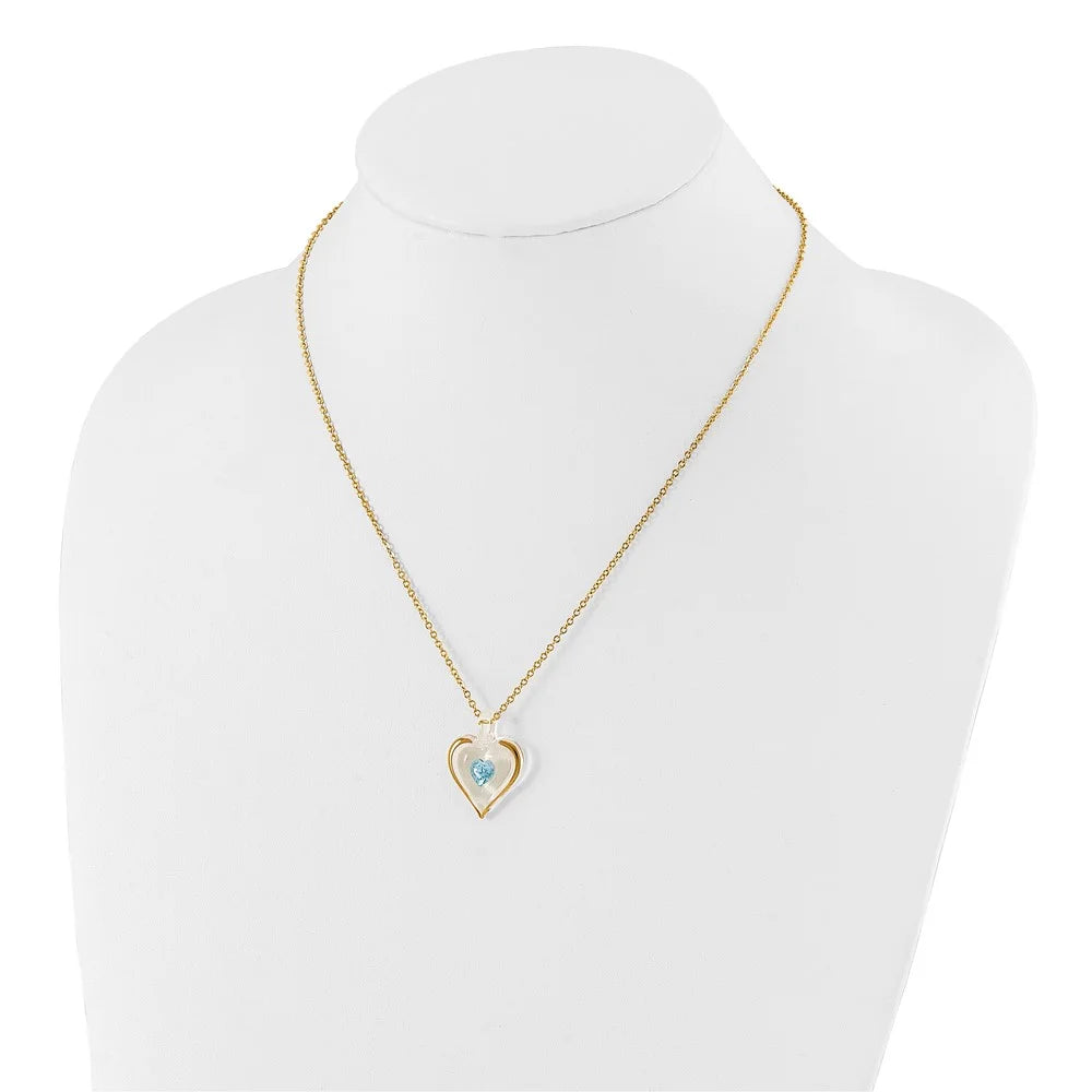 Glass Heart 18 inch Gold-tone Necklace U4816