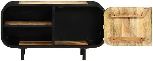 Vintage Rough Mango Wood TV Stand Cabinet with Shelves U388