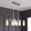 Mid-century Modern 6-Light Gold Linear Chandelier Glass Island Lights H592
