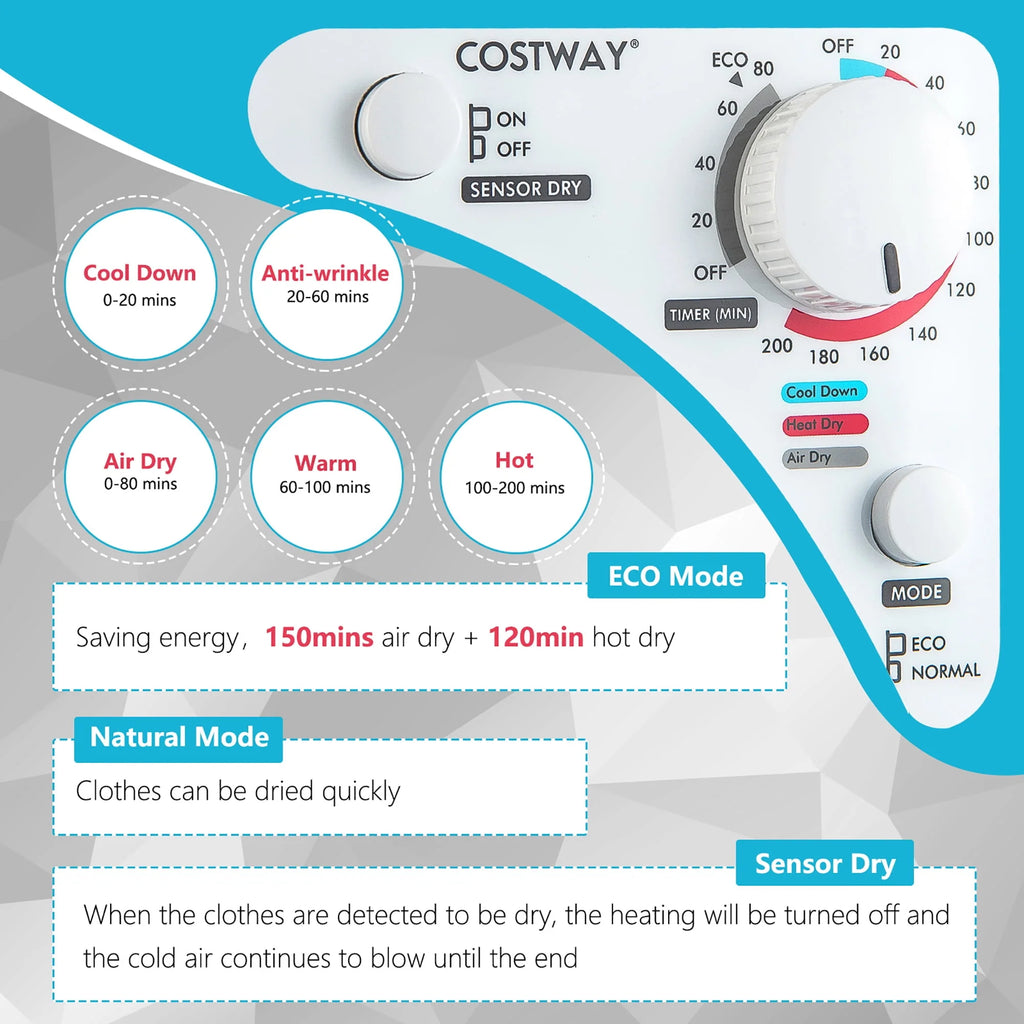 1500W Compact Electric Laundry Dryer Stainless Steel 13.2 lbs H74973