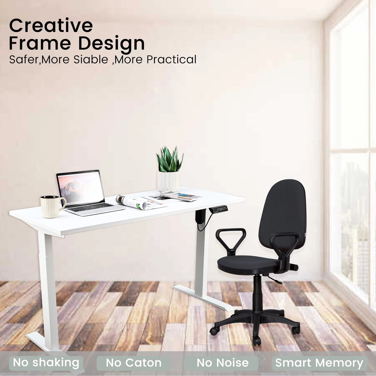 Electric Standing Desk 55 x 24 Inches Height Adjustable White O43491