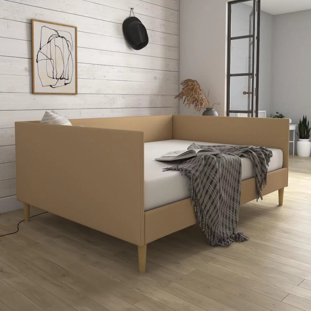 Gray Linen Queen Upholstered Daybed Frame N202