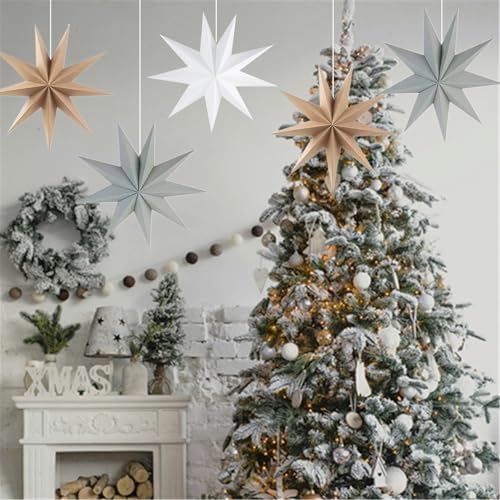 Beige Brown Paper Star 12 Inch Hanging Star Lanterns Y20359