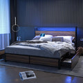 Queen Size LED Metal Bed Frame with 4 Storage Drawers and Headboard N7221