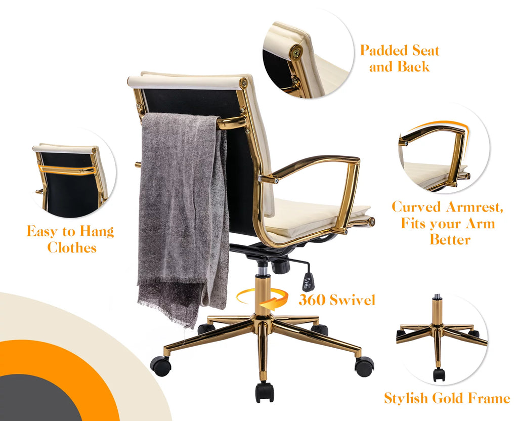 Beige Faux Leather Swivel Office Chair with Armrests H1360