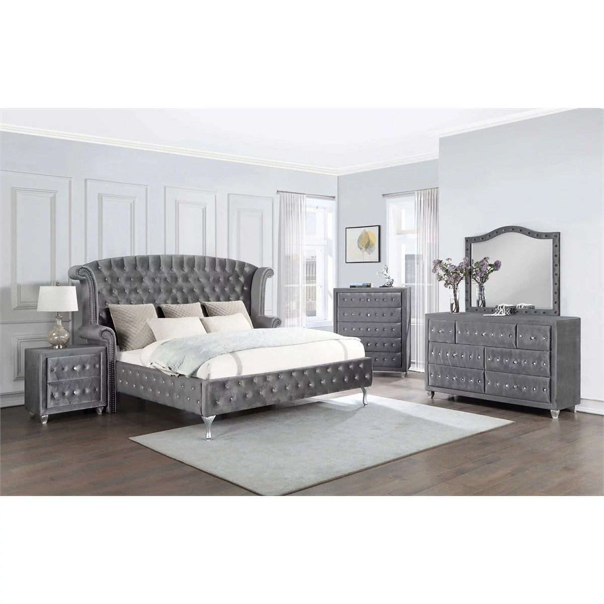 Velvet Tufted California King Bedroom Set B846