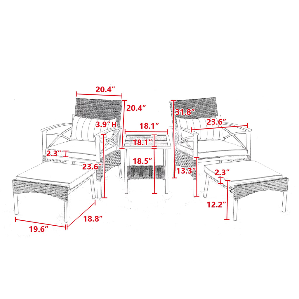 5 Piece PE Wicker Patio Furniture Set with Coffee Table B286