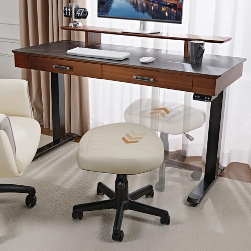 Height Adjustable Beige Foot Stool with Wheels J568514