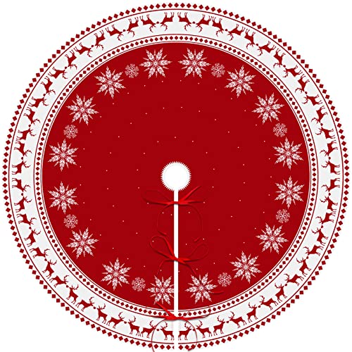 Christmas Tree Skirt 48 inch Snowflake Reindeer Red I45593