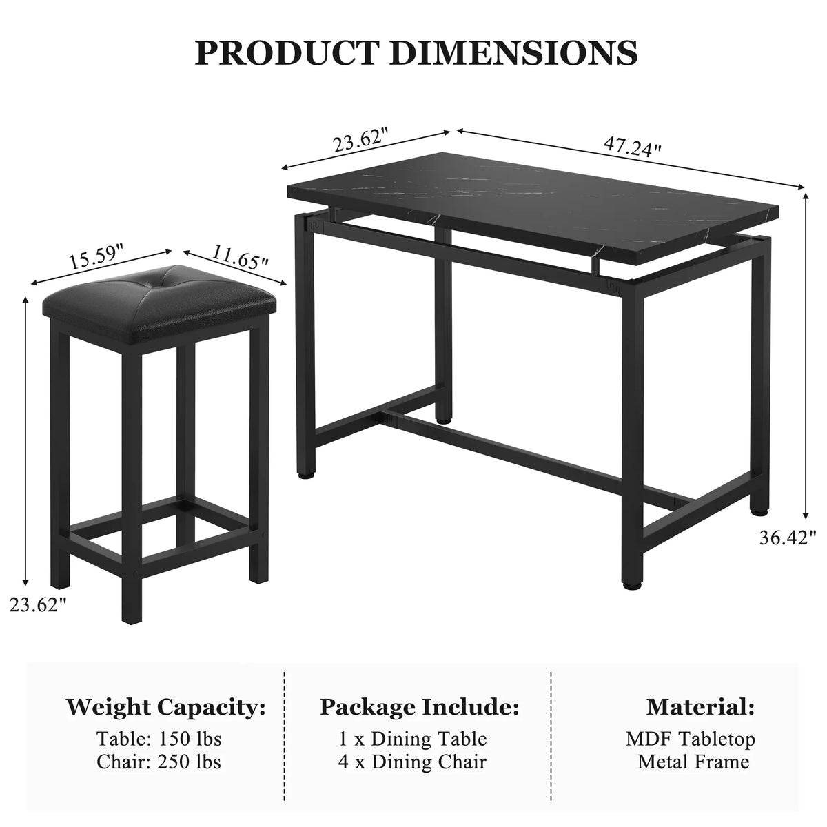 Black 5 Piece Counter Height Dining Set with 4 Chairs B850
