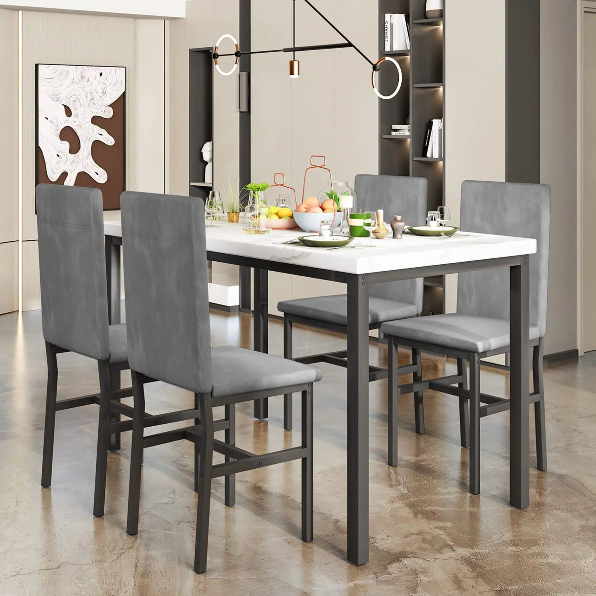 Faux Marble Dining Table Set for 4 B612