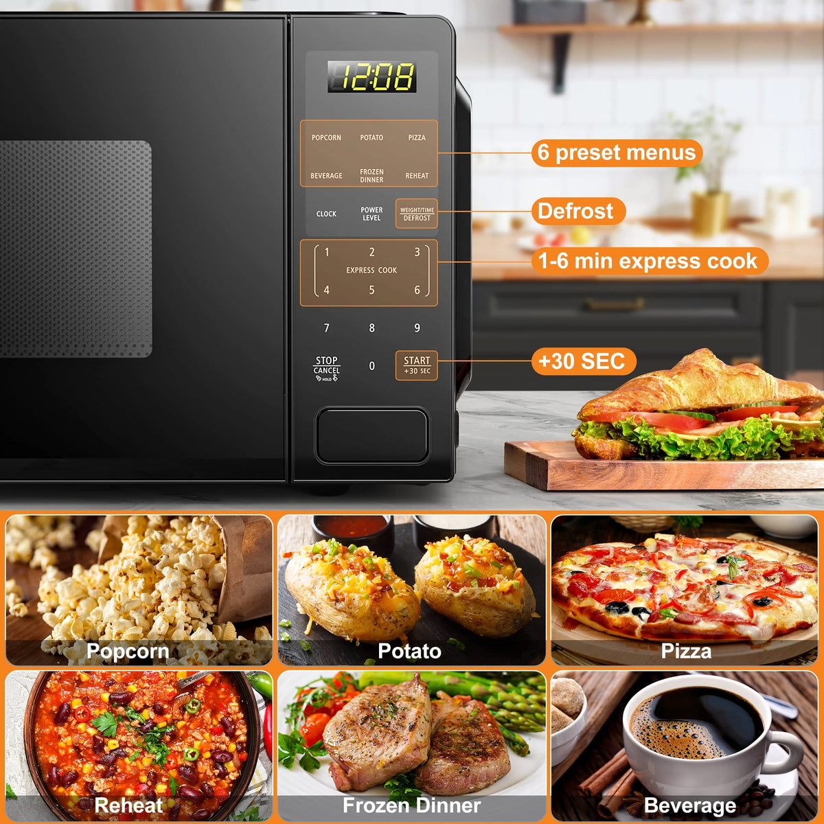 1.1 Cu ft 1000 Watts Black Countertop Microwave Oven G88129