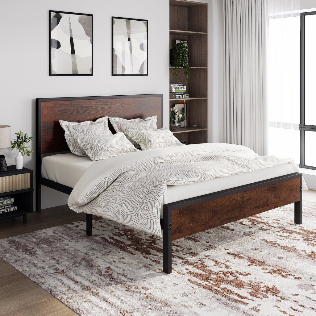 Queen Size Black Oak Headboard Bed Frame X798
