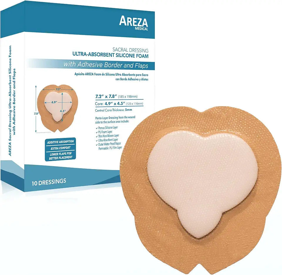 Silicone Foam Wound Dressing with Adhesive Border, Sterile, 7.2" x 7.8", 10 PCS W83872