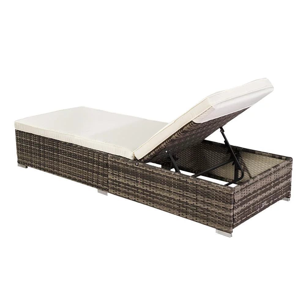 Adjustable Pool Chaise Lounge Chair PE Wicker with Cushion Y161910