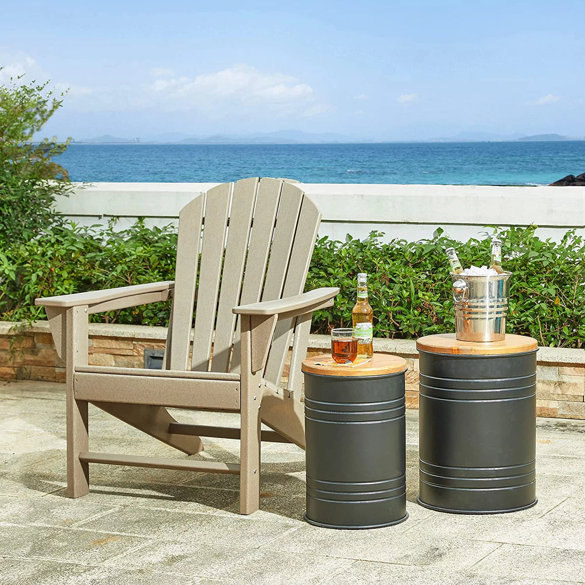 Rustic Storage Ottoman Seat Stool Metal Side Table with Wood Lid Y372891